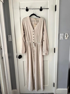 Hem & Thread Linen-Blend Jumpsuit in Cream NWT
